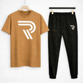 Men’s R-Logo Cotton Tracksuit Set – Brown & Black