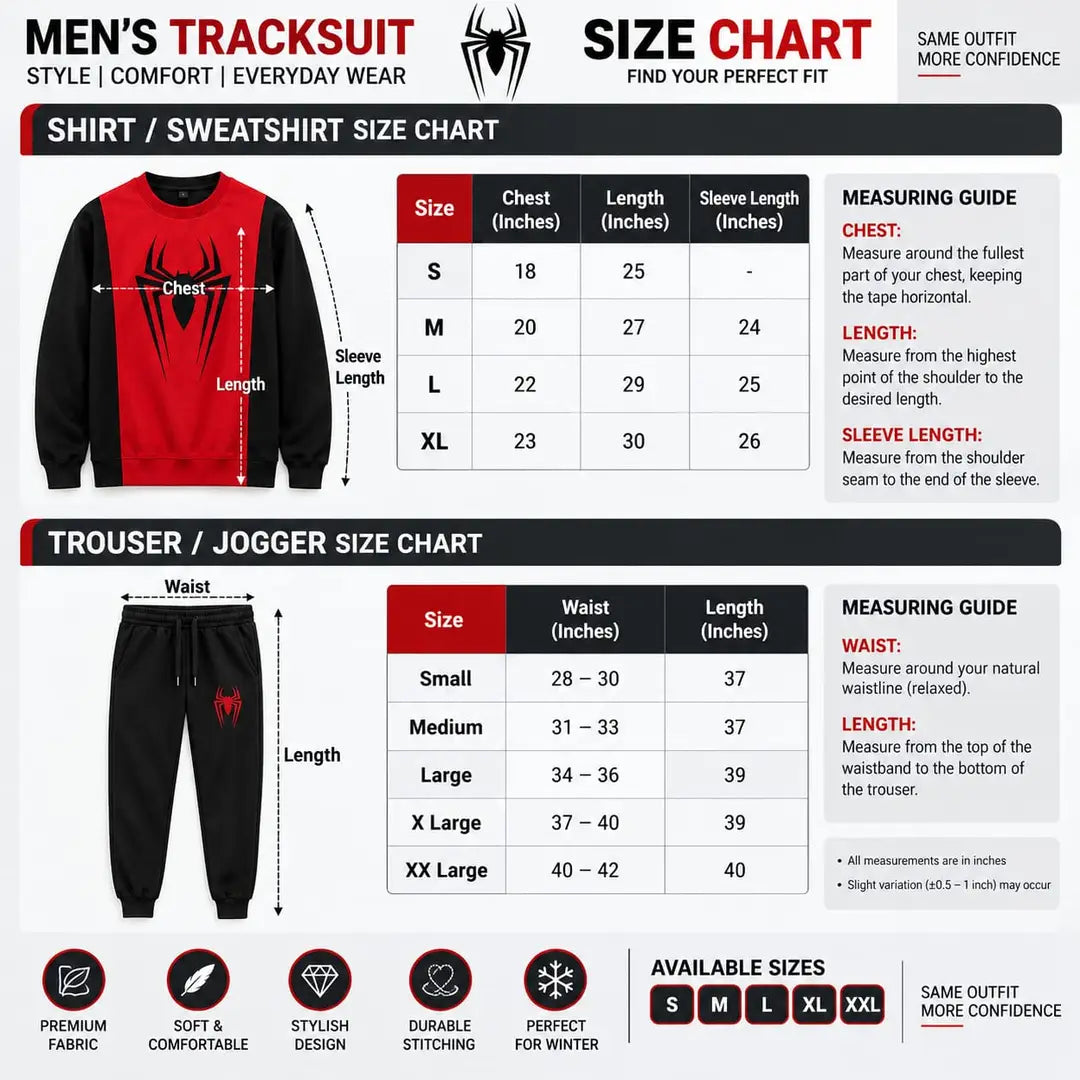 Men’s Spider Print Winter Tracksuit Set – Red & Black