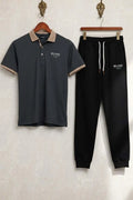 Men’s Milano Polyester Printed Tracksuit Set – Black