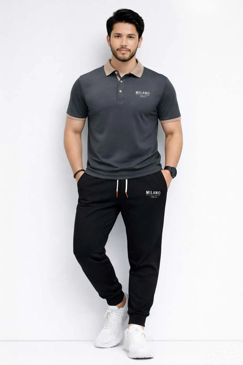 Men’s Milano Polyester Printed Tracksuit Set – Black